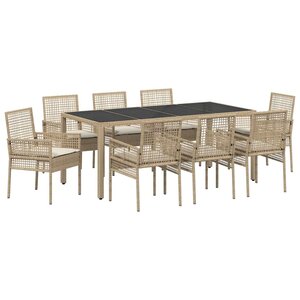 vidaXL Ensemble de salle à manger pour jardin 9 Pièces Beige polyrotin