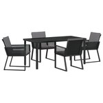 vidaXL Ensemble de salle à manger de jardin 5 pièces avec coussins noir en rotin poly
