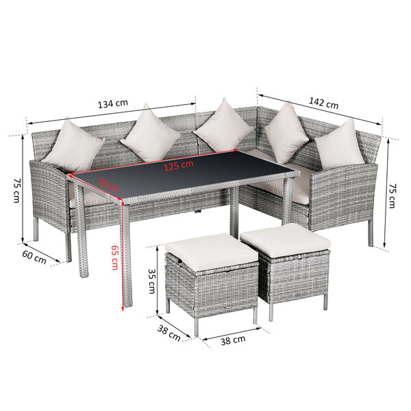 Banc De Jardin 2 Places Avec Table Intégrée - Rotin Synthétique, Structure Acier - 133x63x84 Cm - Coussins Inclus - Résistant Intempéries - Anthracite