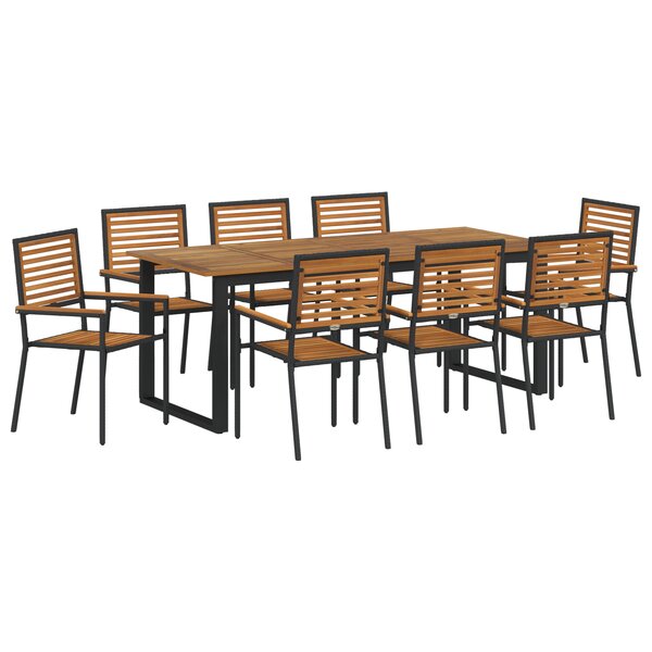 vidaXL Ensemble de salle à manger de jardin 9 pièces en poly rotin noir acacia