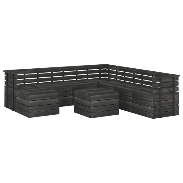 vidaXL Salon palette de jardin 9 Pièces Bois de pin massif Gris foncé