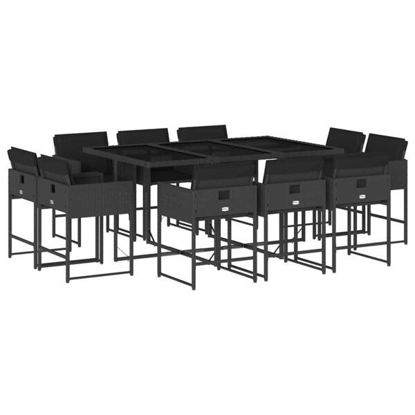 vidaXL Ensemble à manger de jardin 11 Pièces coussins noir résine tressée