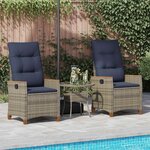 vidaXL Chaise de jardin inclinable 2 Pièces Gris et bleu marine polyrotin