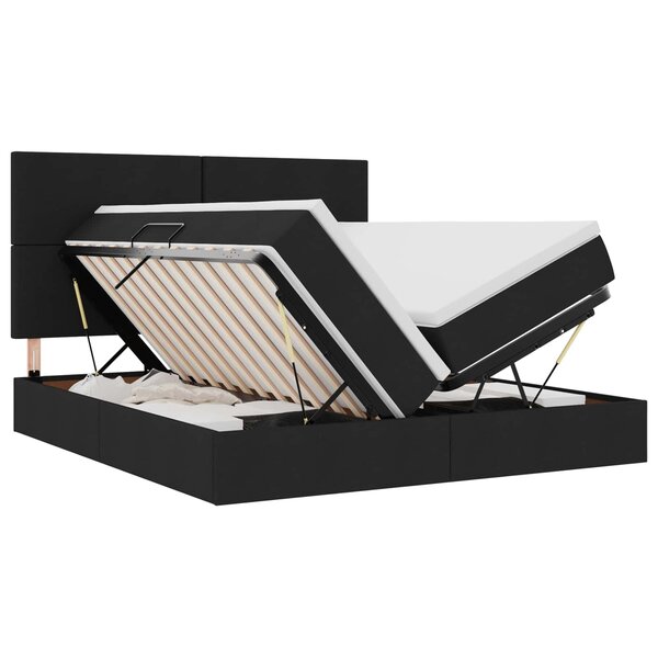 vidaXL Lit de Rangement avec tête de lit Noir 200 x 200 cm Tissu