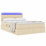 vidaXL Lit avec rangement et LED avec matelas Crème 140 x 200 cm tissu