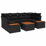 vidaXL Ensemble de canapé de jardin avec coussin 7 Pièces Noir Poly rotin