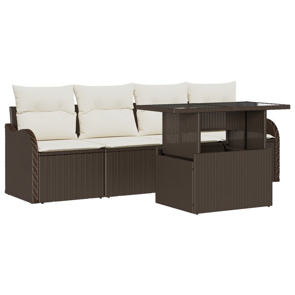 Ensemble de 5 Pièces de Canapé de Jardin avec Coussins Marron Rattan Poly