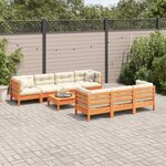 vidaXL Salon de jardin 8 Pièces avec coussins marron cire bois pin massif
