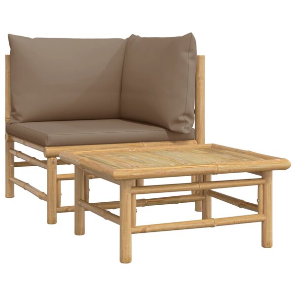 vidaXL Salon de jardin 2 Pièces avec coussins taupe bambou