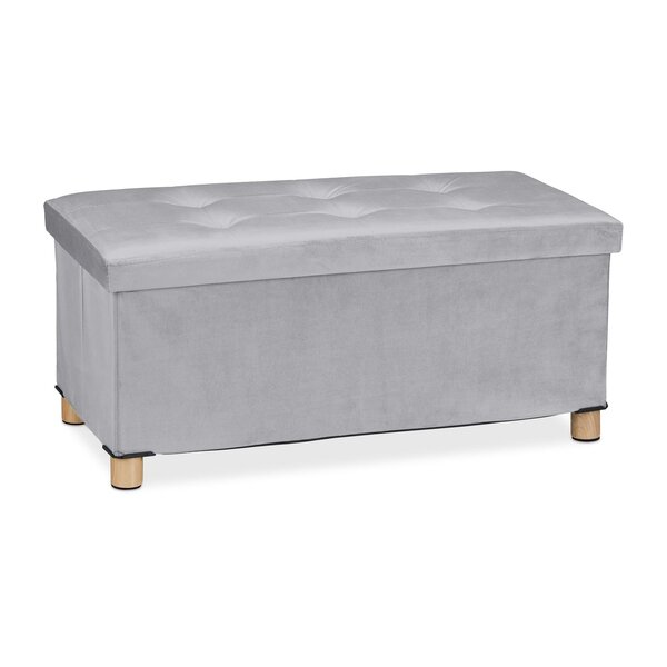 Banquette de rangement en velours matelassée 34 x 76 x 38 cm espace de stockage polyvalent style moderne en velours gris 13_0010924