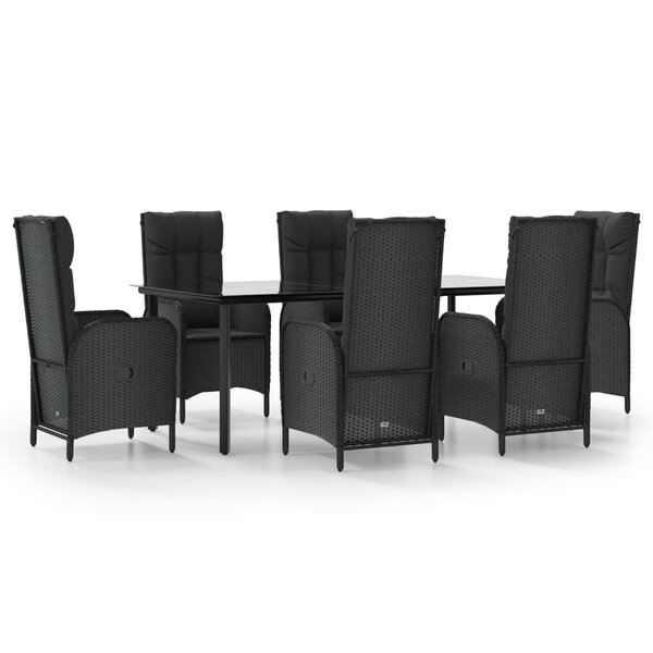 vidaXL Ensemble à manger de jardin coussins 7Pièces Noir Résine tressée
