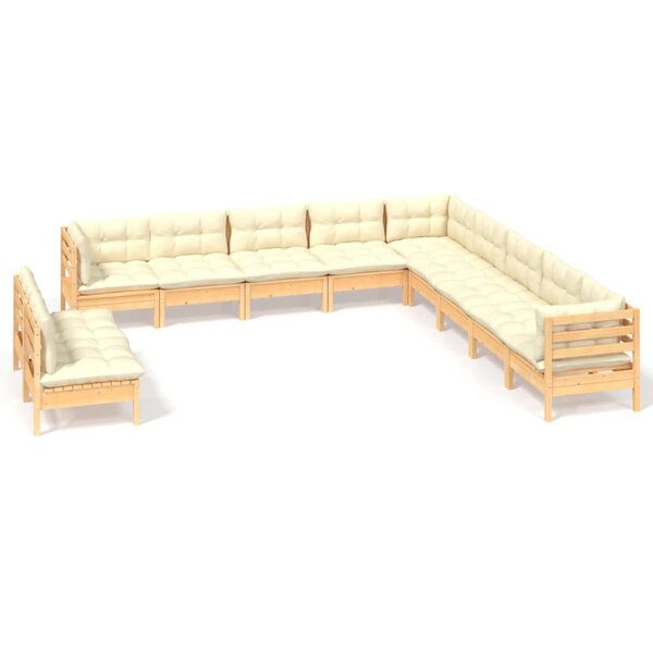 vidaXL Salon de jardin 11 Pièces avec coussins crème Bois de pin solide