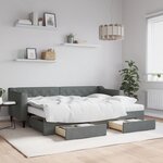 vidaXL Lit de jour avec gigogne et tiroirs gris foncé 80x200 cm tissu