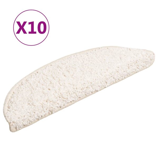 vidaXL Tapis d'escalier 10 pièces 56 x 17 x 3 cm Blanc Demi-rond