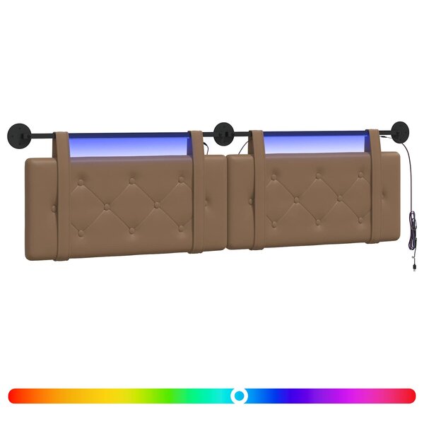 vidaXL Tête de lit suspendue Avec lumière LED Cappuccino Simili cuir