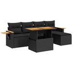 vidaXL Salon de jardin 6 Pièces avec coussins noir résine tressée acacia