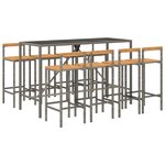 vidaXL Ensemble de bar jardin 9 Pièces gris poly rotin/bois massif acacia