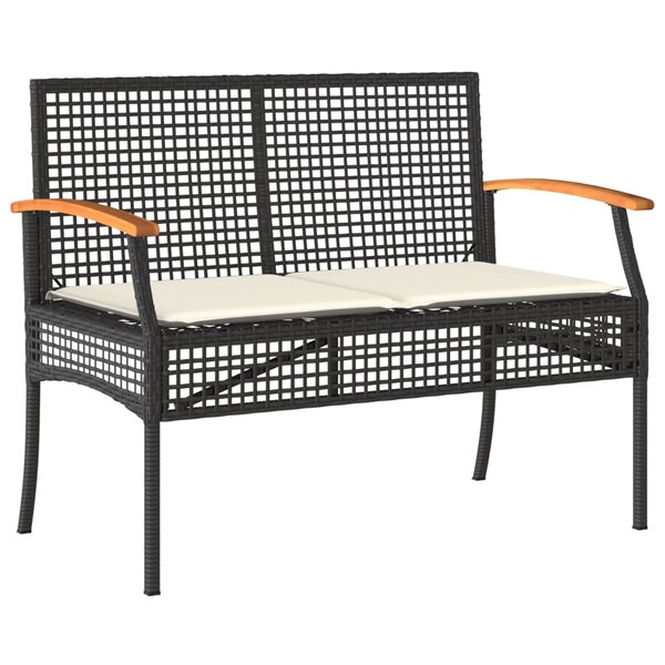 vidaXL Banc de jardin avec coussin noir résine tressée et acacia