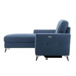 Canapé d'angle gauche 3 places FRANKLIN -Tissu Bleu-  -1 place relax électrique + coffre et port USB  - L 260 x P 51 x H 90 cm