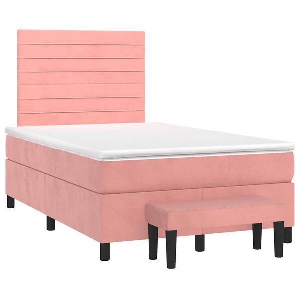 vidaXL Sommier à lattes de lit avec matelas rose 120x190 cm velours