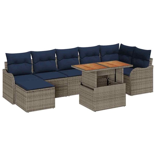 vidaXL Ensemble de canapé de jardin 8 Pièces gris et bleu marine