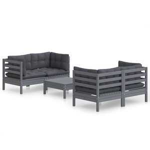 vidaXL Salon de jardin 5 Pièces avec coussins anthracite bois de pin