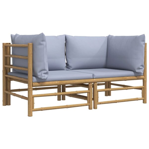 Canapés d'angle de jardin avec coussins gris clair 2 pièces bambou 02_0013315