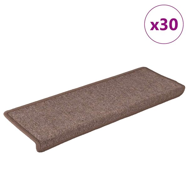 vidaXL Tapis d'escalier 30 pièces 65 x 21 x 4 cm Marron Bord rectangulaire