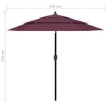 vidaXL Parasol de jardin à 3 niveaux mât en aluminium rouge bordeaux