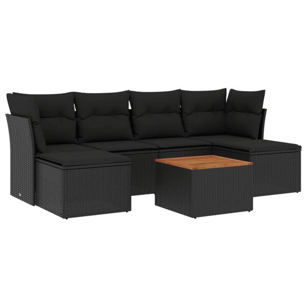 vidaXL Salon de jardin 7 Pièces avec coussins noir résine tressée