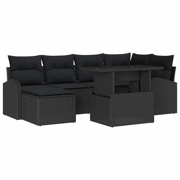 vidaXL Ensemble de canapé de jardin 7 Pièces Noir Poly rotin