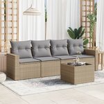 vidaXL Salon de jardin avec coussins 5 Pièces beige résine tressée