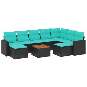vidaXL Salon de jardin 10 Pièces avec coussins noir résine tressée