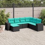 vidaXL Salon de jardin 7 Pièces avec coussins noir résine tressée