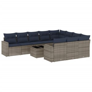 vidaXL Salon de jardin 11 Pièces avec coussins gris résine tressée