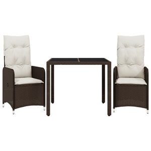 vidaXL Ensemble de bistro de jardin 3 Pièces coussins marron poly rotin