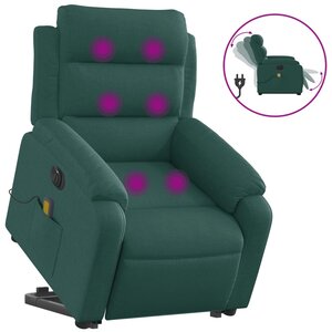 vidaXL Fauteuil inclinable de massage électrique Vert foncé Tissu