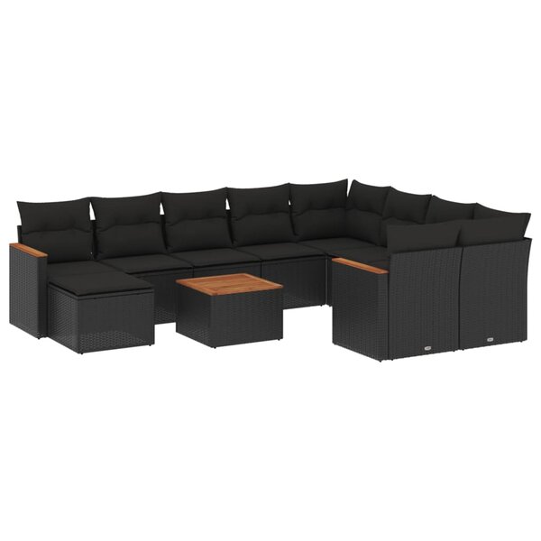 vidaXL Salon de jardin 11 Pièces avec coussins noir résine tressée
