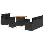 vidaXL Set de canapés de jardin 8 pièces avec coussins noirs en poly rotin  acacia
