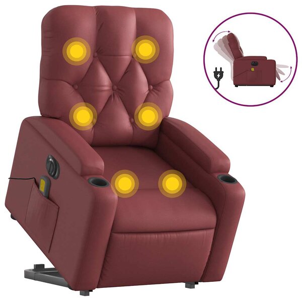 vidaXL Fauteuil inclinable de massage électrique rouge bordeaux