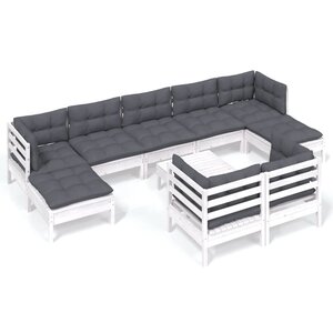 vidaXL Salon de jardin 10 Pièces avec coussins blanc bois de pin massif