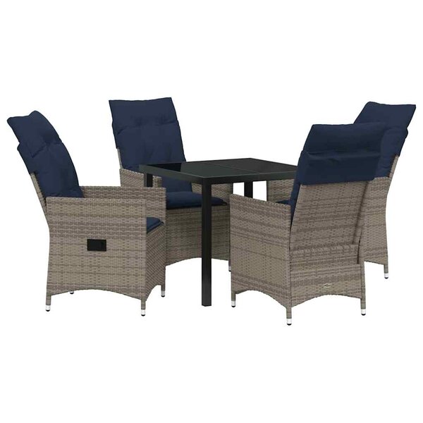 vidaXL Ensemble table et chaises avec coussin 5 Pièces Gris Rotin PE