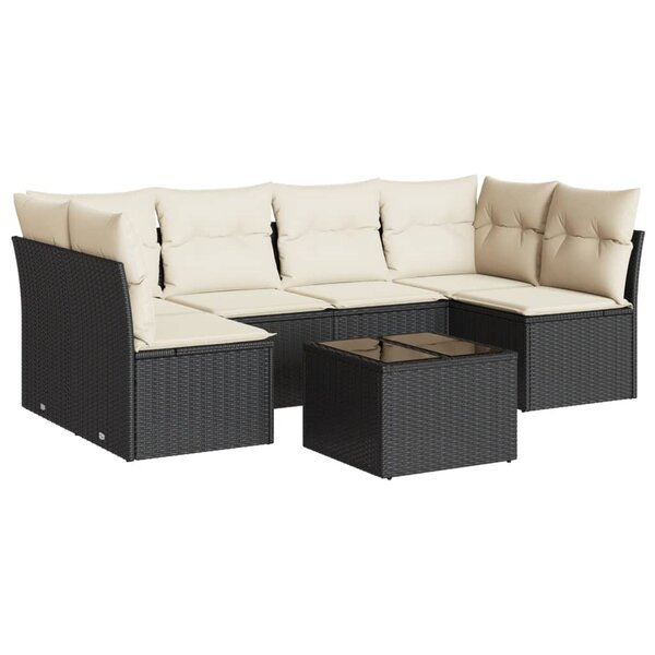 vidaXL Salon de jardin 7 Pièces avec coussins noir résine tressée