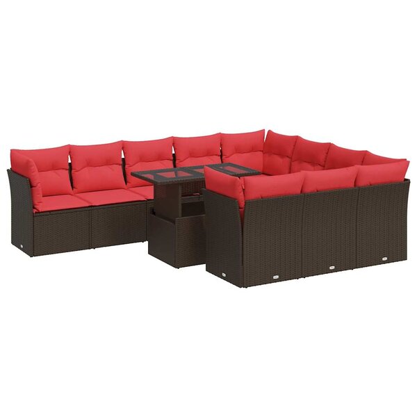 vidaXL Salon de jardin et coussins 11 Pièces marron résine tressée acacia
