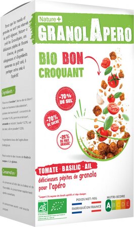 Nature Biscuits apéritifs granolapéro tomates ail & basilic Bio +