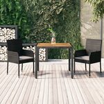 vidaXL Ensemble à manger de jardin avec coussins 3 Pièces Noir