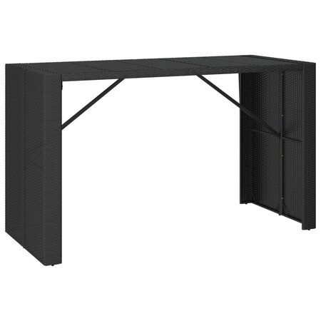 vidaXL Table de bar et dessus en verre noir 185x80x110 cm poly rotin