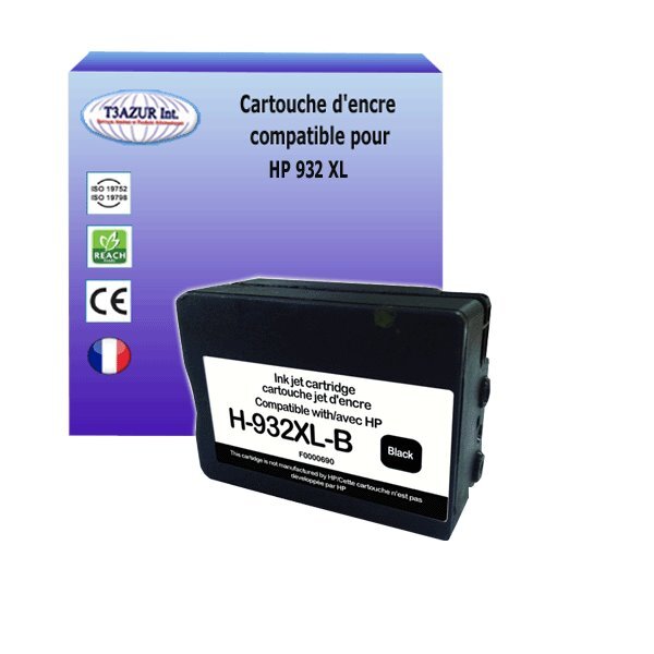 Cartouche compatible avec HP OfficeJet 7512 Wide Format, 7610e, 7612 remplace HP 932XL Noire - T3AZUR