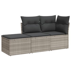 vidaXL Salon de jardin avec coussins 3 Pièces gris clair résine tressée