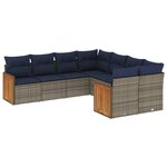 vidaXL Salon de jardin 8 Pièces avec coussins gris résine tressée